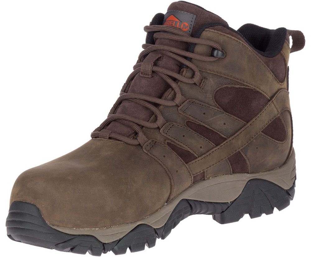 Kozaki Merrell Męskie Brązowe - Moab Vertex Mid Skórzane Waterproof Comp Toe - 803159-SDM